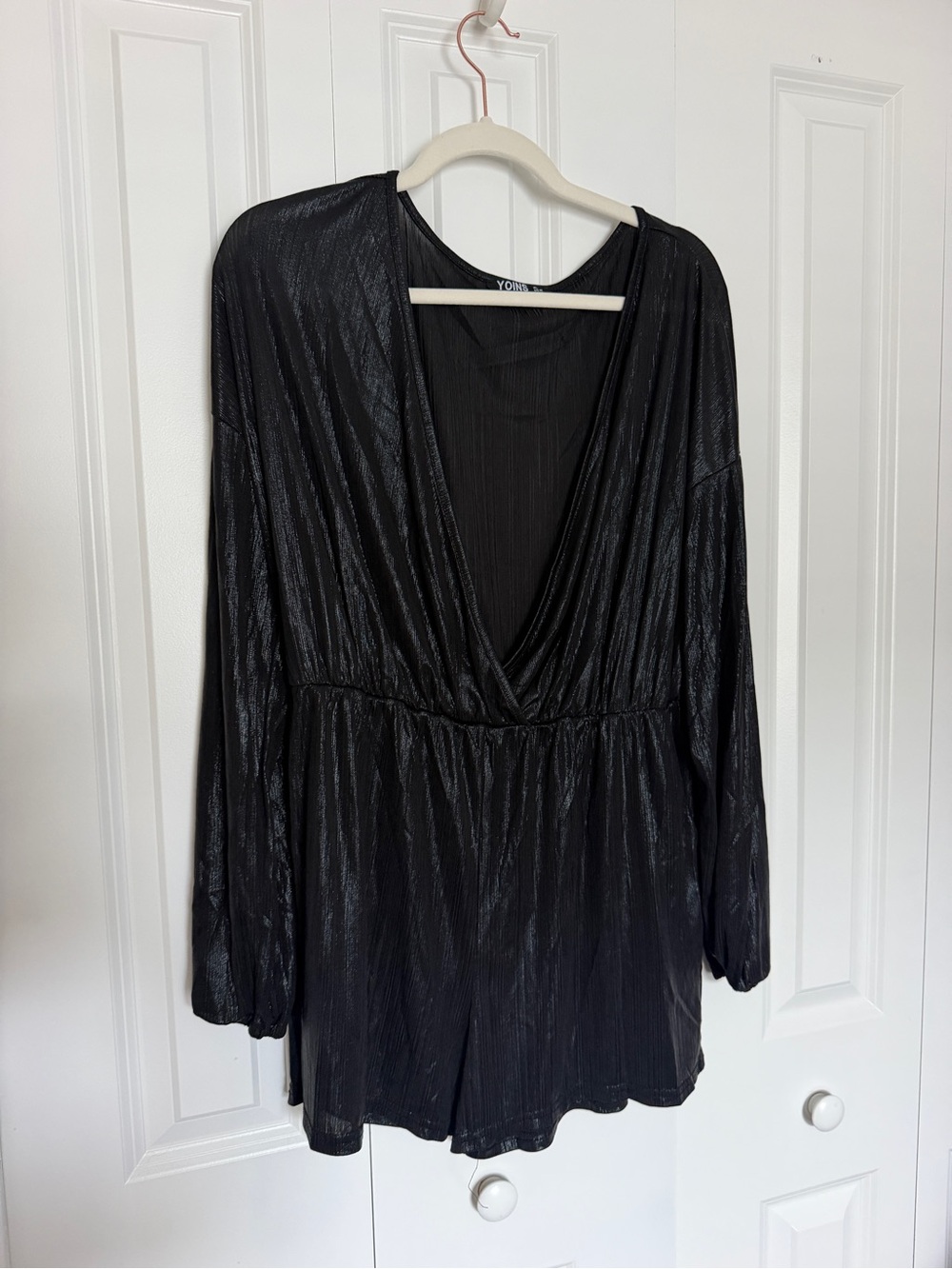 Black Shimmer Deep V-Neck Long Sleeve Tunic